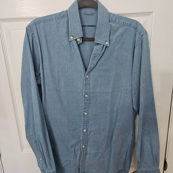 JOHN HENRIC Denim Shirt 15 - 38 Medium Blue Denim Shirts Office Work - Picture 1 of 1